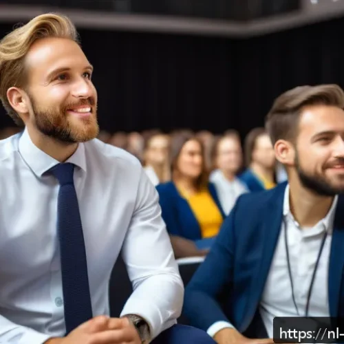 Home 15 이벤트기획에서 중요한 소프트 스킬 - A professional event planner attentively listening to a diverse group of attendees at a busy confere...