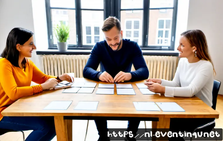 이벤트기획자와 팀워크 향상 기술 - Photorealistic Dutch event planning team collaborating around a clean wooden table in a bright Amste...