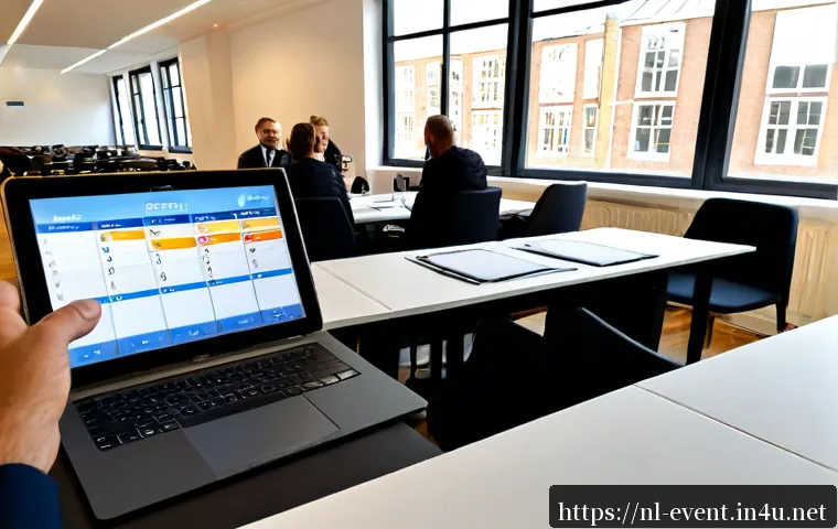 Home 17 이벤트기획과 행사 운영의 관계 - Photorealistic Dutch event planning office scene, a diverse professional team gathered around a clea...